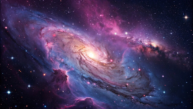 Majestic cosmic nebula clouds with swirling vibrant colors and distant stars illuminate the vast expanse of space