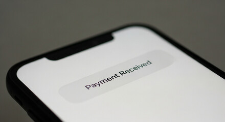 Mobile phone displaying a payment received notification on screen