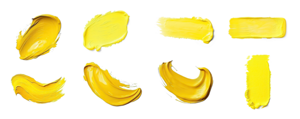A collection of yellow paint strokes on a transparent background