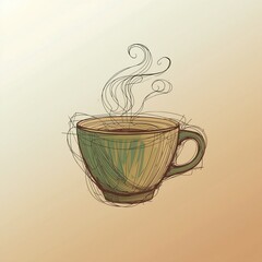Steaming Brew: Artistic rendering of a coffee, a comforting aroma with swirling wisps of vapor rising gently.