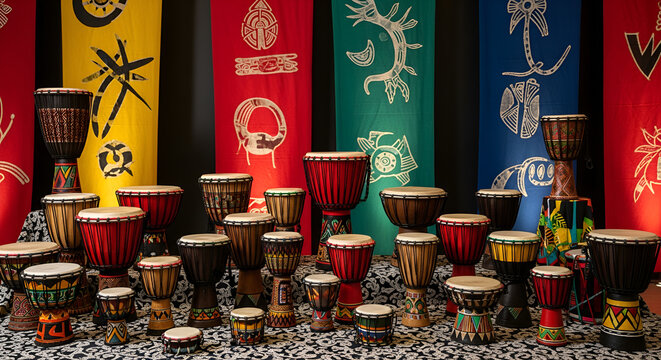 group of drums with various kwanzaa symbols - Powered by Adobe