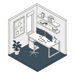 Modern Home Office Setup with Dual Monitors and Ergonomic Chair.