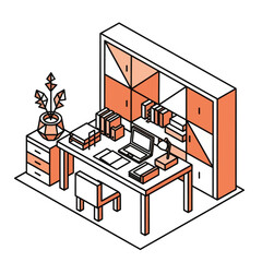Isometric illustration of a modern home office workspace.