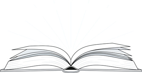 Discover amazing knowledge with an open book, shining bright idea concept art