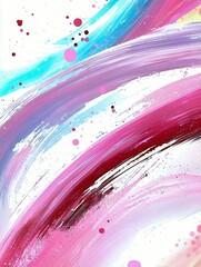 A vibrant abstract background featuring broad, sweeping brushstrokes in shades of pink, purple, and turquoise, with scattered paint splatters.