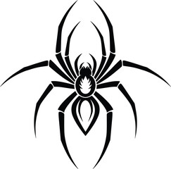 Black Stylized Vector Silhouette of a Dangerous Spider with Sharp Legs and Decorative Abdomen Isolated on a White Background Tattoo Design