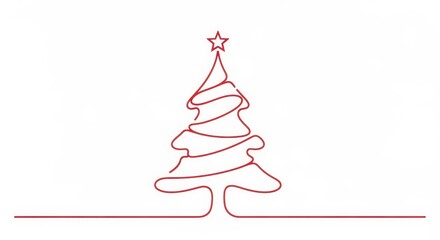Crimson elegance: A continuous line drawing of a festive holiday conifer decoration