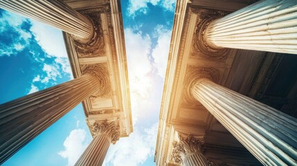 Two ancient Greek columns against a blue sky with white clouds.