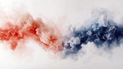 Red and blue ink swirls create an abstract, dynamic pattern against a white background.