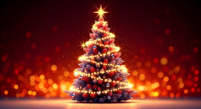 X-mas tree on isolated red background / merry X-mas banner  , cover photo 4k