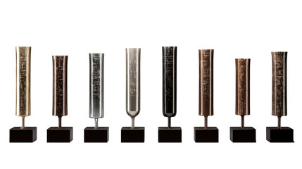 Awards and Trophies Displayed on Black Stands for Achievements in Various Fields of Recognition and Success