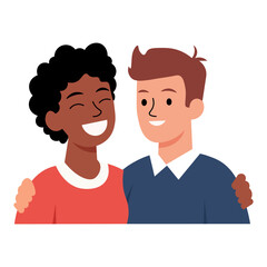 Obraz premium Diverse Couple Embracing with Happy Smiles, Friendship and Love Concept
