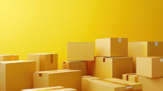 A group of yellow cardboard boxes on a yellow background.