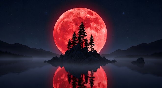blood Moon and beautiful landscape pc wallpaper 4k 