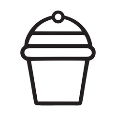 Simple outline icon of a bucket with a handle and rim perfect for everyday use and design projects
