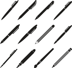 Pen Icon set. Collection of vector for writing and artistic tools pen, pencil, marker, paintbrush. classic hand writing tool for calligraphy. Web site page and mobile app design vector element.