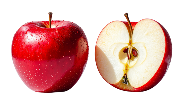 Juicy Red Apple with Leaf and Bite Cutout isolated on transparent background