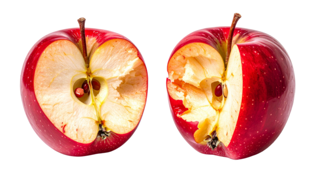 Fresh Red Apple with Bite Mark isolated on transparent background