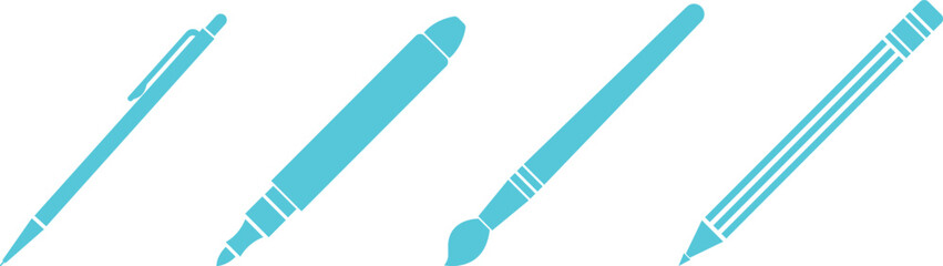 Pen Icon set. Collection of vector for writing and artistic tools pen, pencil, marker, paintbrush. classic hand writing tool for calligraphy. Web site page and mobile app design vector element.
