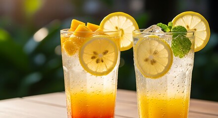 Refreshing Citrus Drinks with Lemon Slices and Mint.