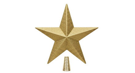 Glittery gold fivepointed star christmas tree topper with coiled base isolated on transparent background