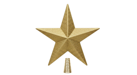 Glittery gold fivepointed star christmas tree topper with coiled base isolated on transparent background