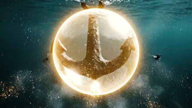 Broken anchor emitting light underwater, creating intrigue