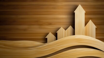 Elegant Wooden Background with Arrow Shapes and Smooth Waves