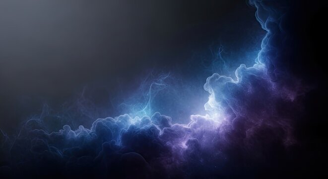 A dark, ethereal, cosmic nebula with a hint of blue and purple hues, surrounded by a dark, almost black background.