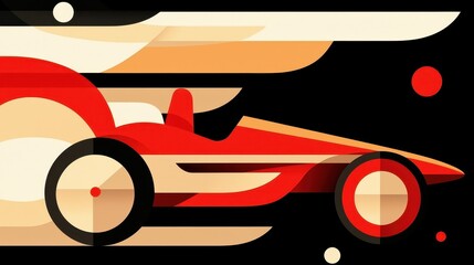 Abstract Racing Car Illustration with Geometric Shapes and Colors