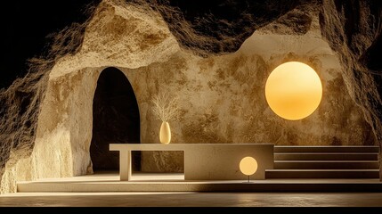 Modern Minimalist Interior with Elegant Shapes and Soft Lighting