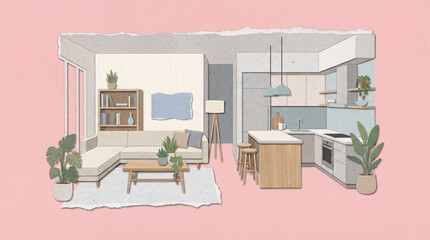 Modern Apartment Interior - Paper Cutout Home