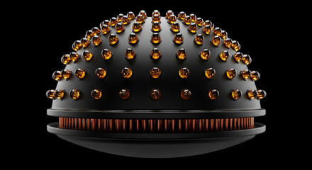 Abstract futuristic dome with amber lights on black background sci fi design concept