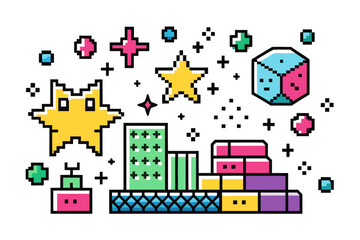 funky crayon doodle geometric shapes pattern icons