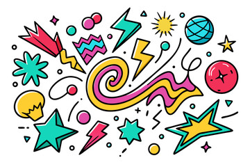 funky crayon doodle geometric shapes pattern icons