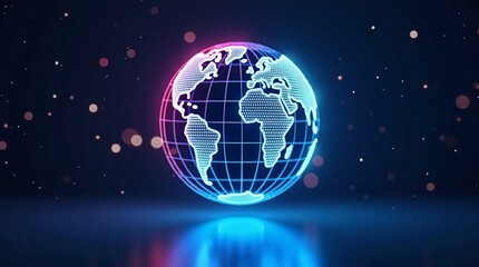 Glowing Earth Globe With Neon Grid world planet