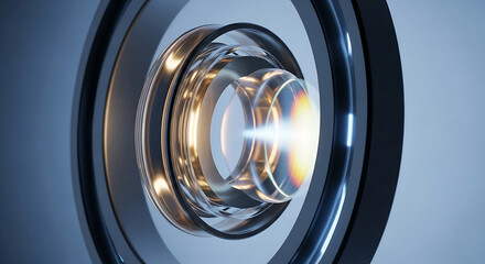 Camera Lens Close Up View with Reflection on the Glass Surfaces for Technology Concept