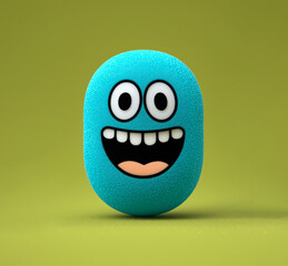Cute Blue Cartoon Character With Big Smile