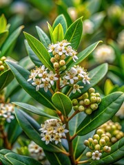 Obraz premium Unique and endemic Australian shrub with aromatic leaves, commonly used in traditional medicine and perfumery Keyword1 Santalum acuminatum