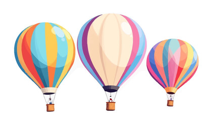 Vibrant illustration of three colorful hot air balloons isolated on white background in a playful cartoon style