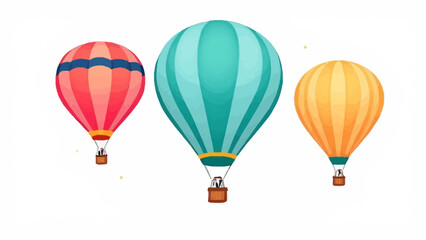 Fototapeta premium Vibrant illustration of three colorful hot air balloons isolated on white background in a playful cartoon style