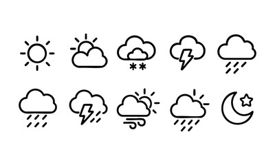 weather icon set minimal line style vector illustration, easily editable. 