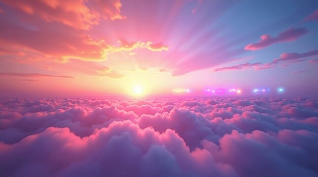 Pink purple clouds sunrise sky light rays image