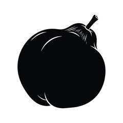 Black silhouette of a ripe pear with stem and leaf details fruit white