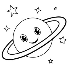 Saturn With a Smiling Face Kids Coloring Pages