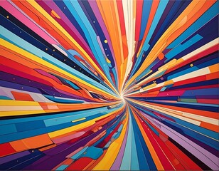 Explosion of colorful, linear shapes radiating from a central point