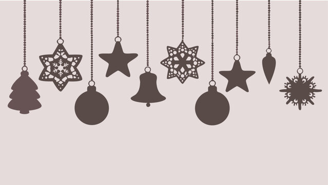 Vintage Silhouette Christmas Ornaments on Beaded Chains with Beige Festive Border