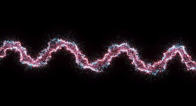Abstract Wavy Particle Stream on Black Background red blue energy data futuristic sparkle glitter wave dynamic glowing light motion