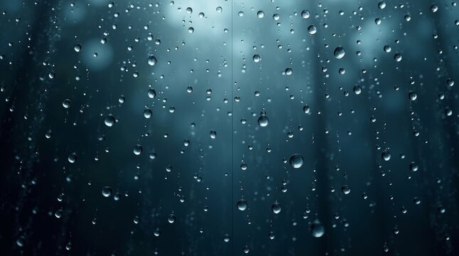 Water droplets on glass rain condensation