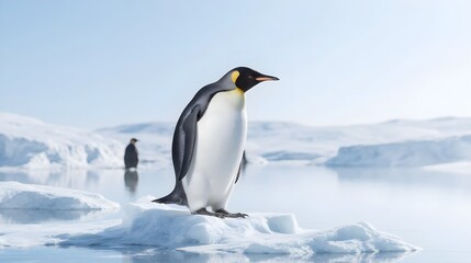 Fototapeta premium Majestic Penguin On Smooth Ice Platform